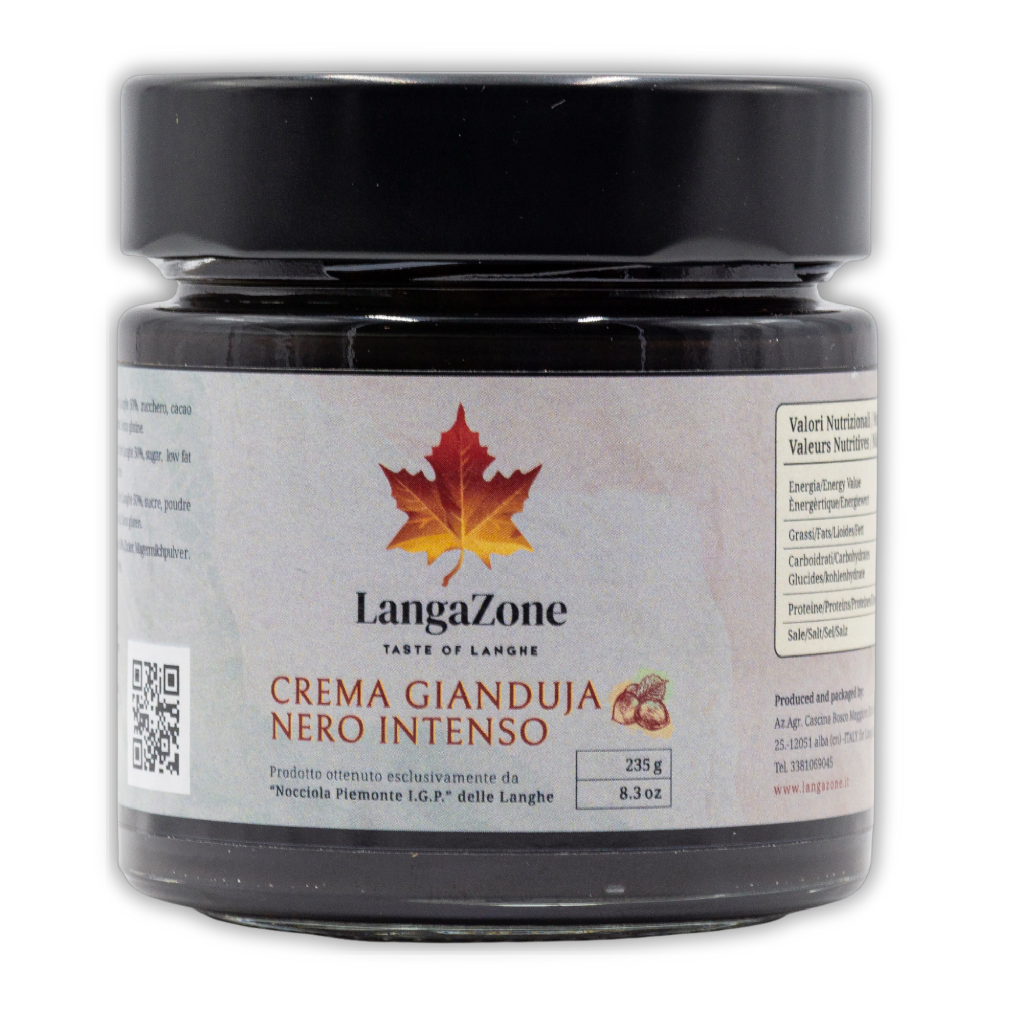 Crema Gianduia Nero intenso con nocciola Piemonte "IGP" delle Langhe 235g